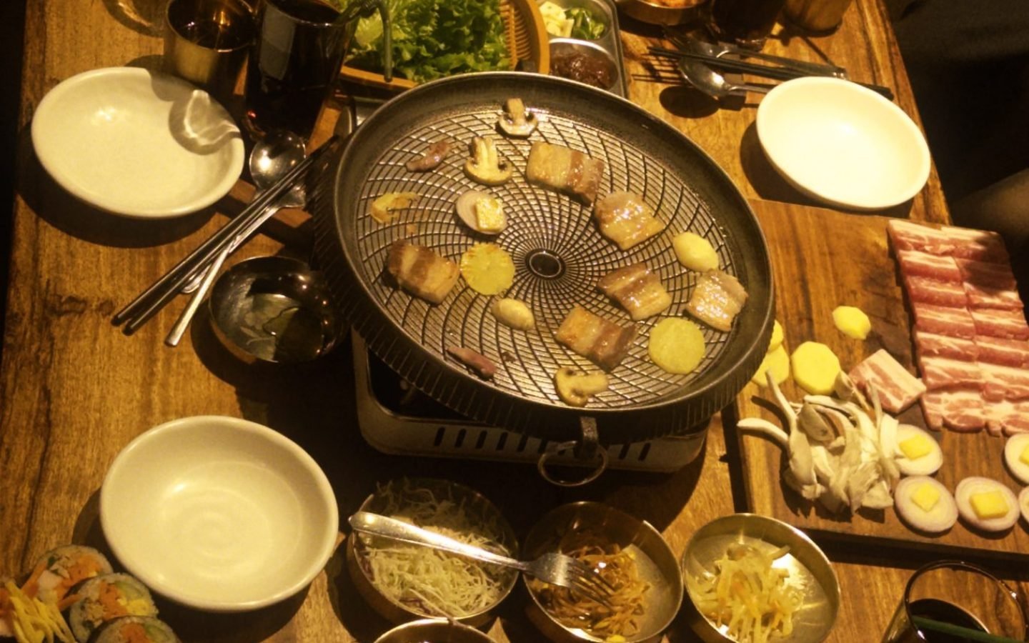 A table laid with dishes